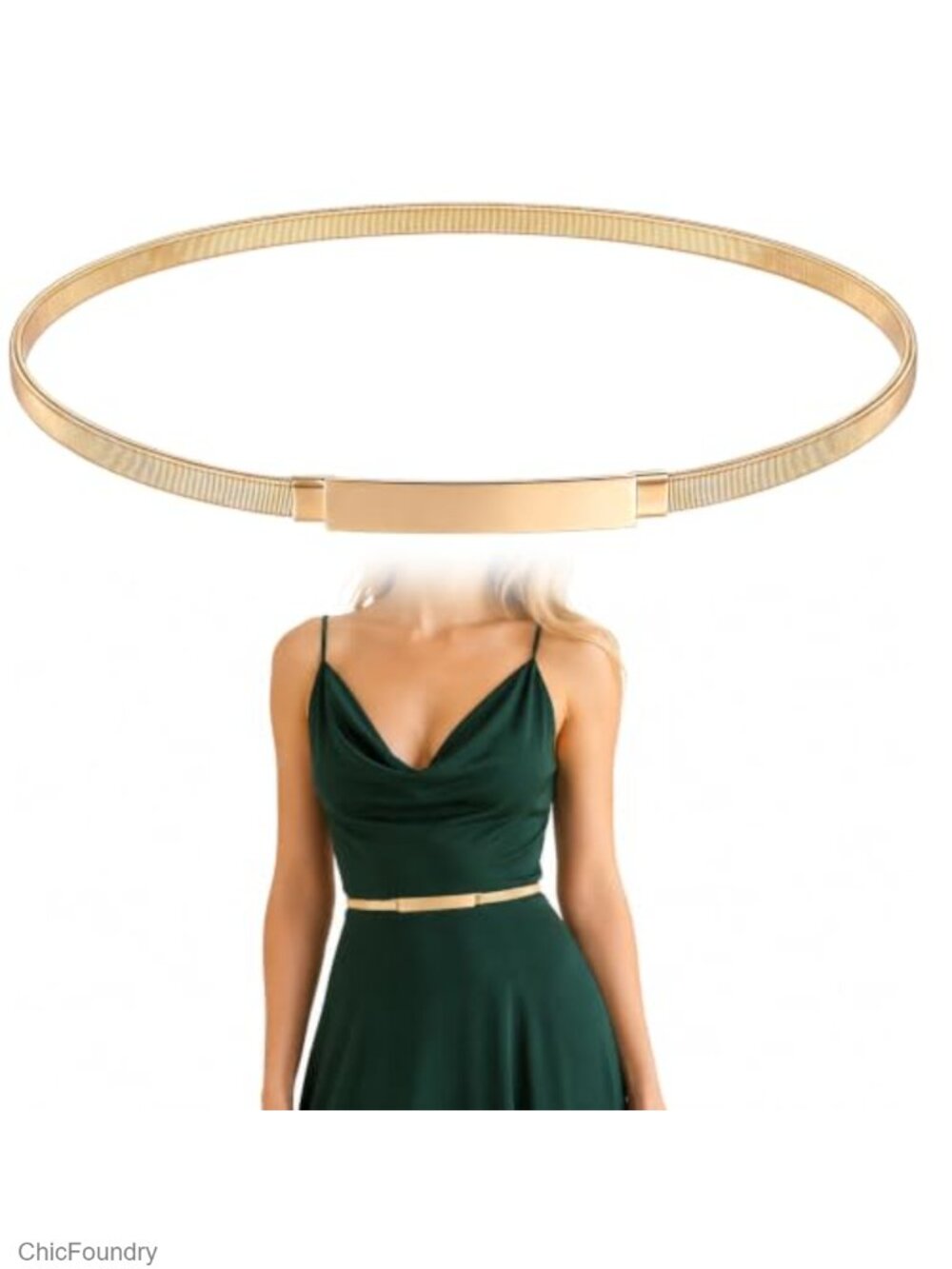 Stretch Metal Chain Cinch Belt Women Retro Skinny Waist Belt Dress